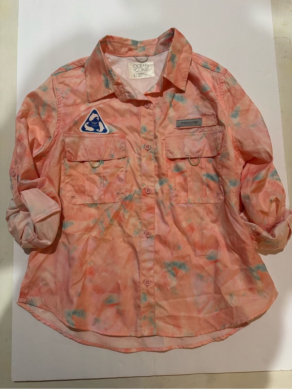 Kids' Coral Tie-Dye Button-Up fishing Shirt
